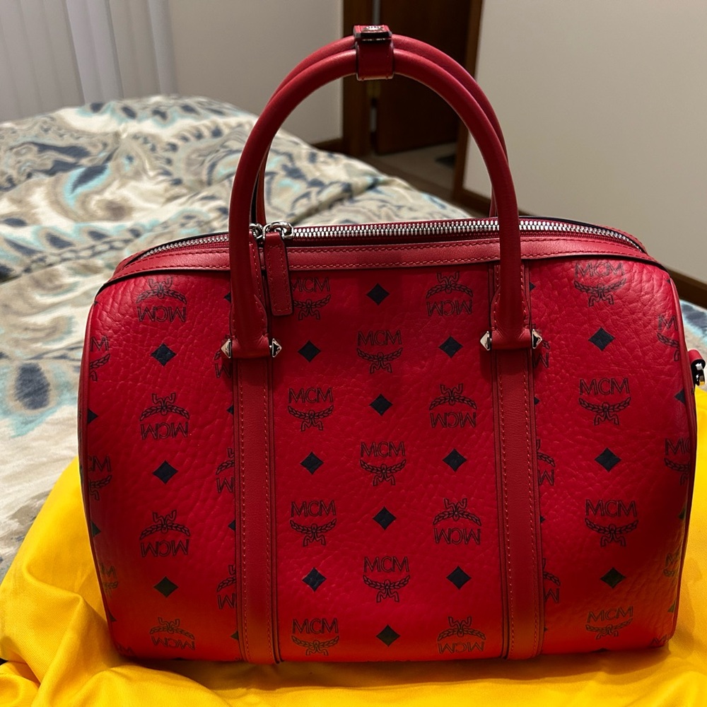 MCM Red Visetos Boston Satchel